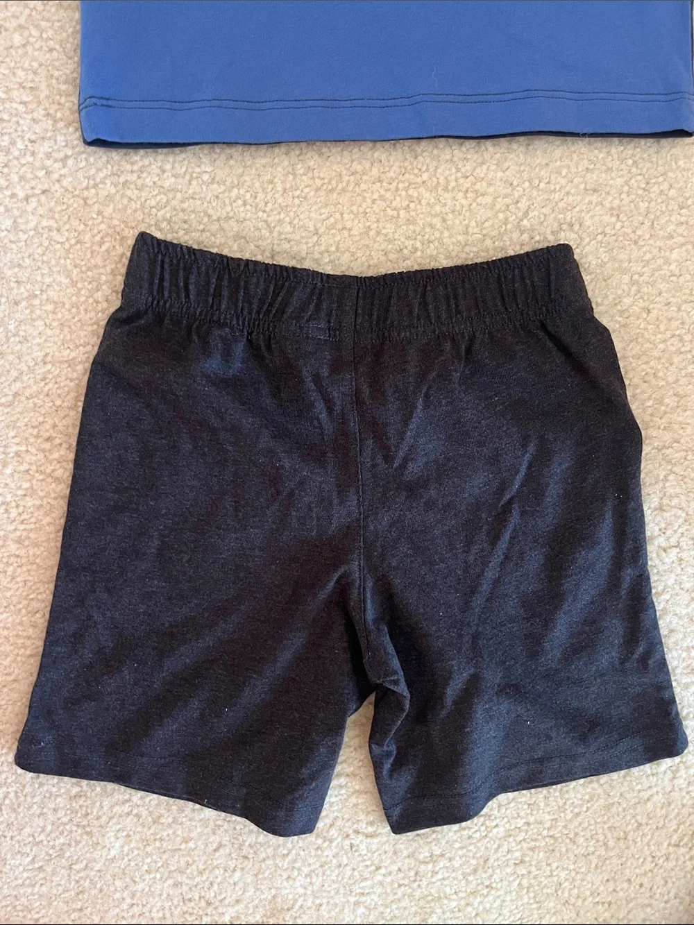 OshKosh B'gosh Blue Hooded Stripe Tee with Black Shorts